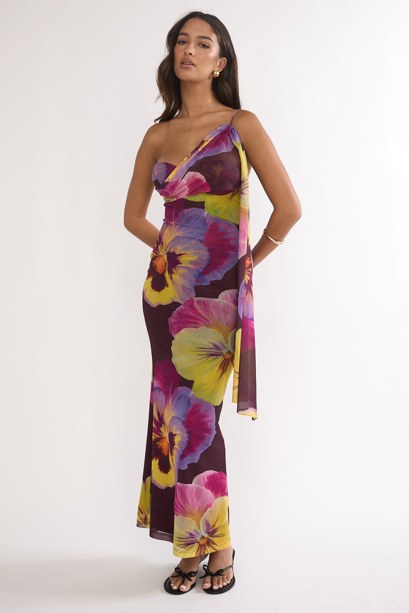Tallis One-Shoulder Asymmetric Neckline Dress Brown by Selfie Leslie Australia