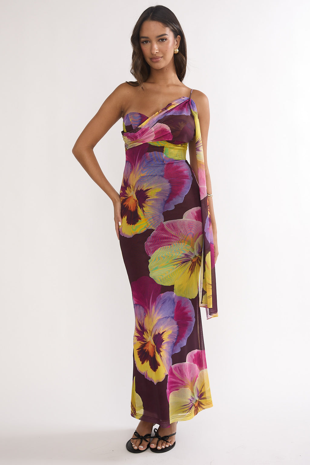 Tallis One-Shoulder Asymmetric Neckline Dress Brown by Selfie Leslie Australia