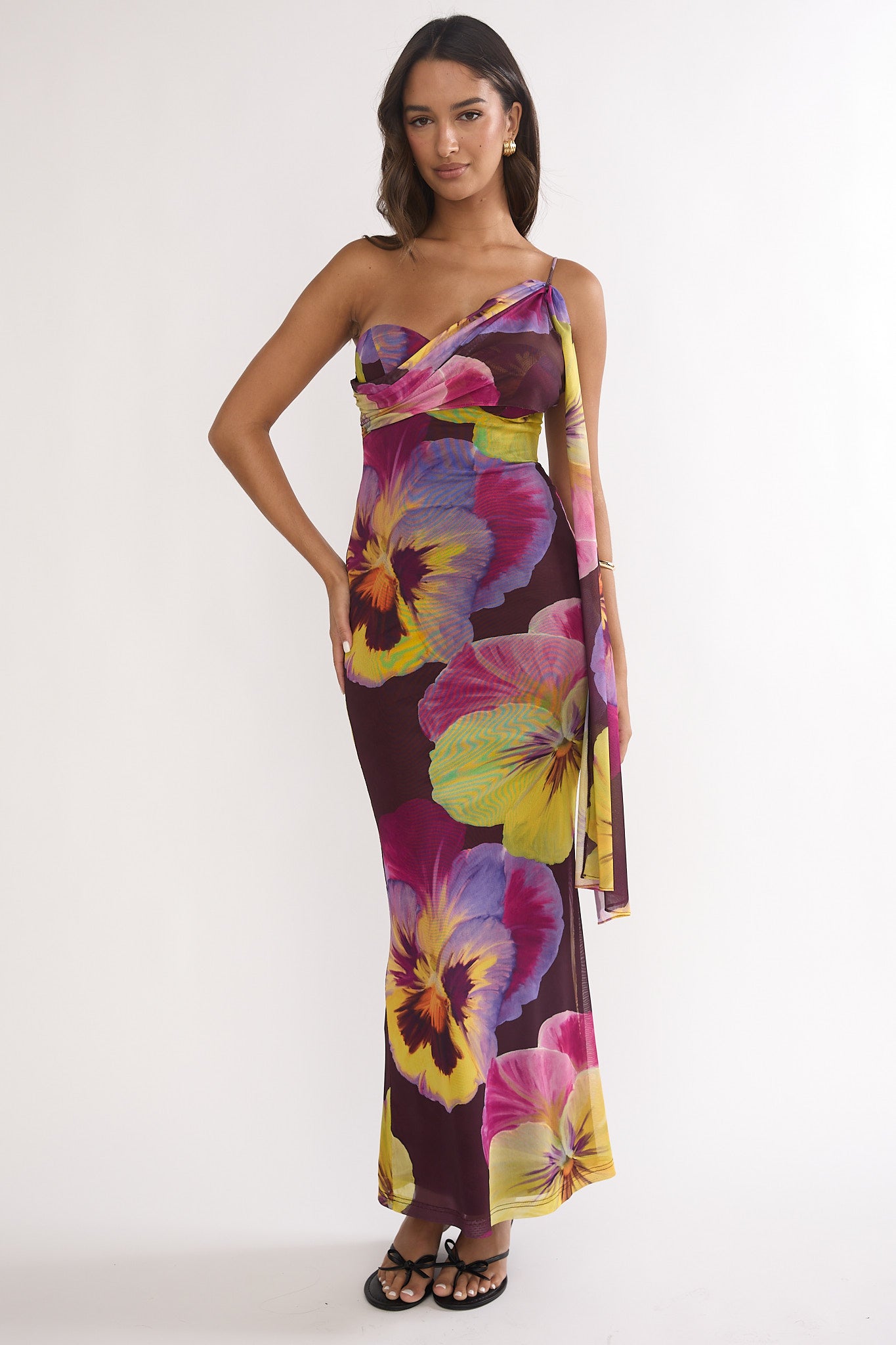 Tallis One-Shoulder Asymmetric Neckline Dress Brown by Selfie Leslie Australia