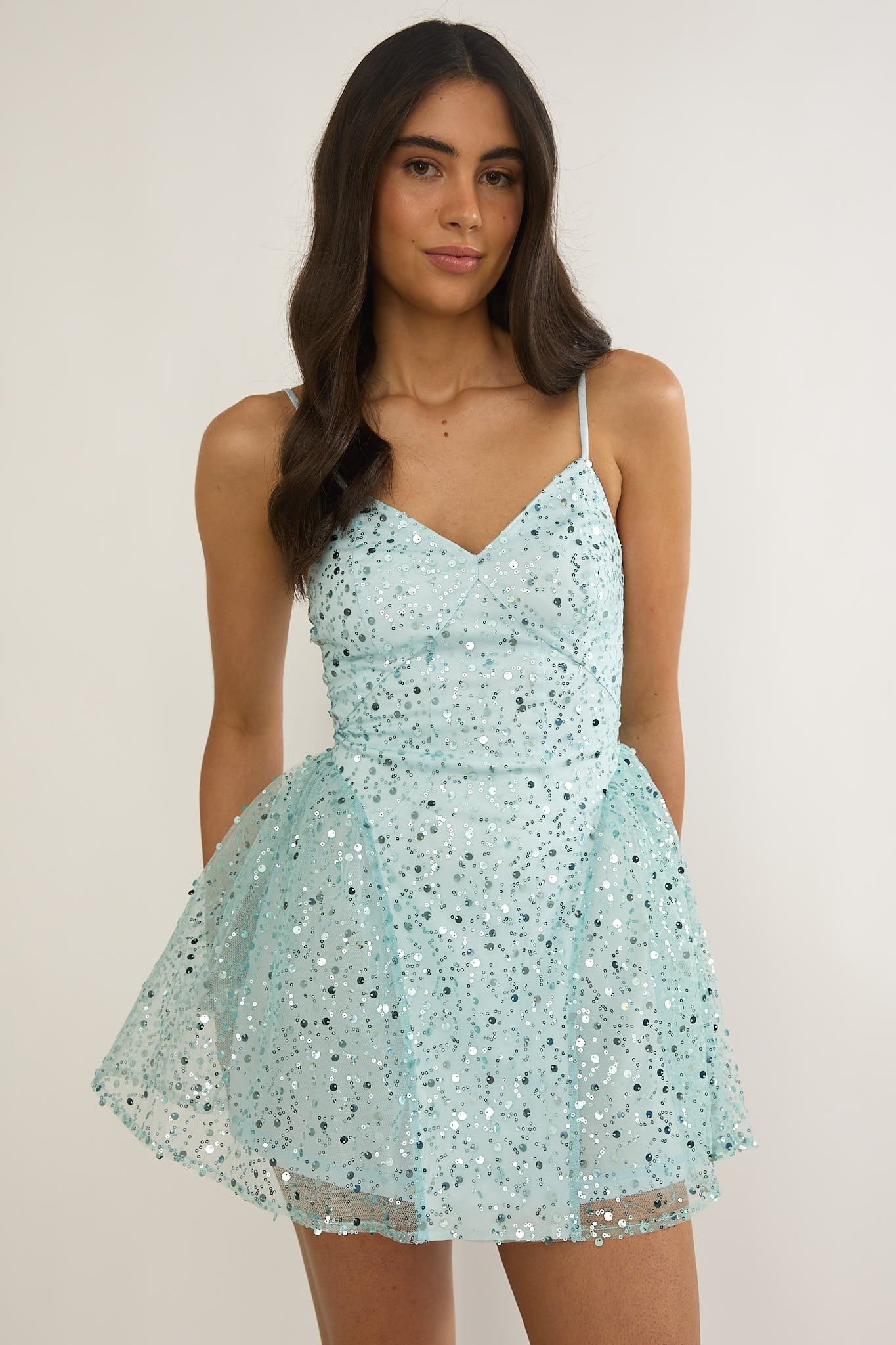 Roselisse Cami Strap Sequin Mini Dress Sage by Selfie Leslie Australia