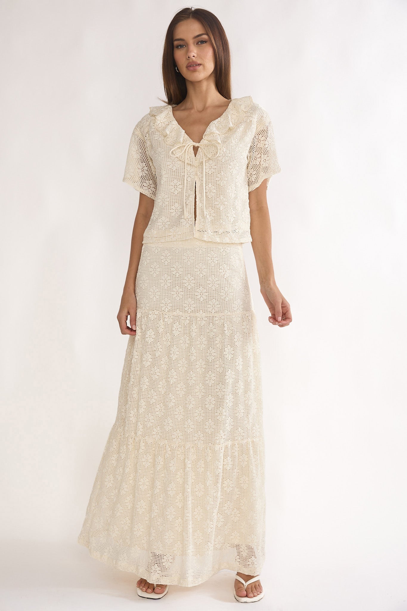 Sera Lane Crochet Maxi Skirt Cream by Selfie Leslie Australia