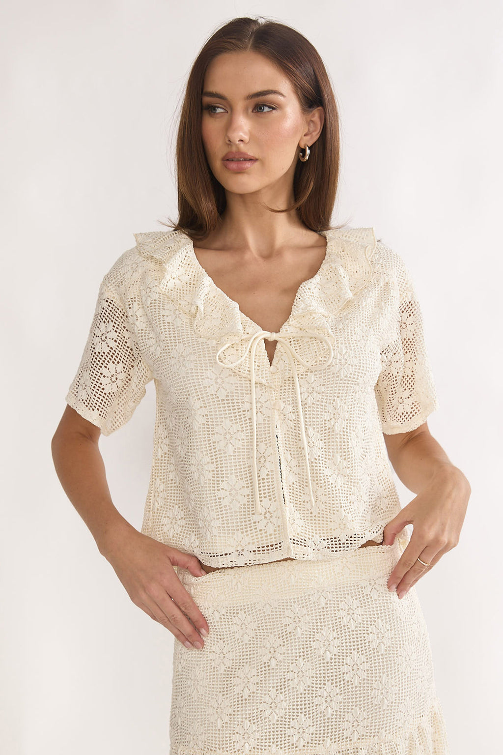 Sera Lane Crochet Tie Top Cream by Selfie Leslie Australia