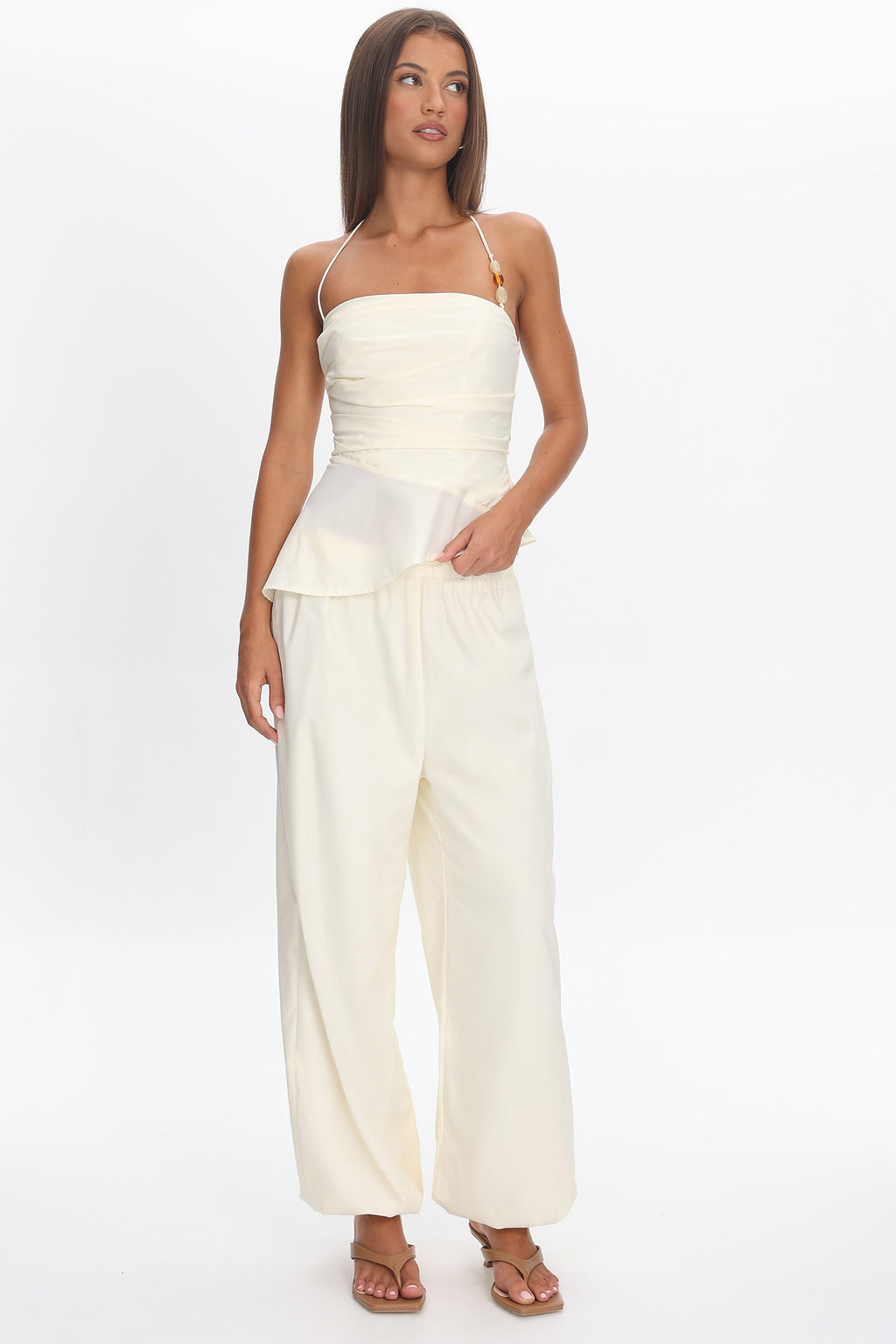 Tilah Drawstring Balloon Pants Cream by Selfie Leslie Australia