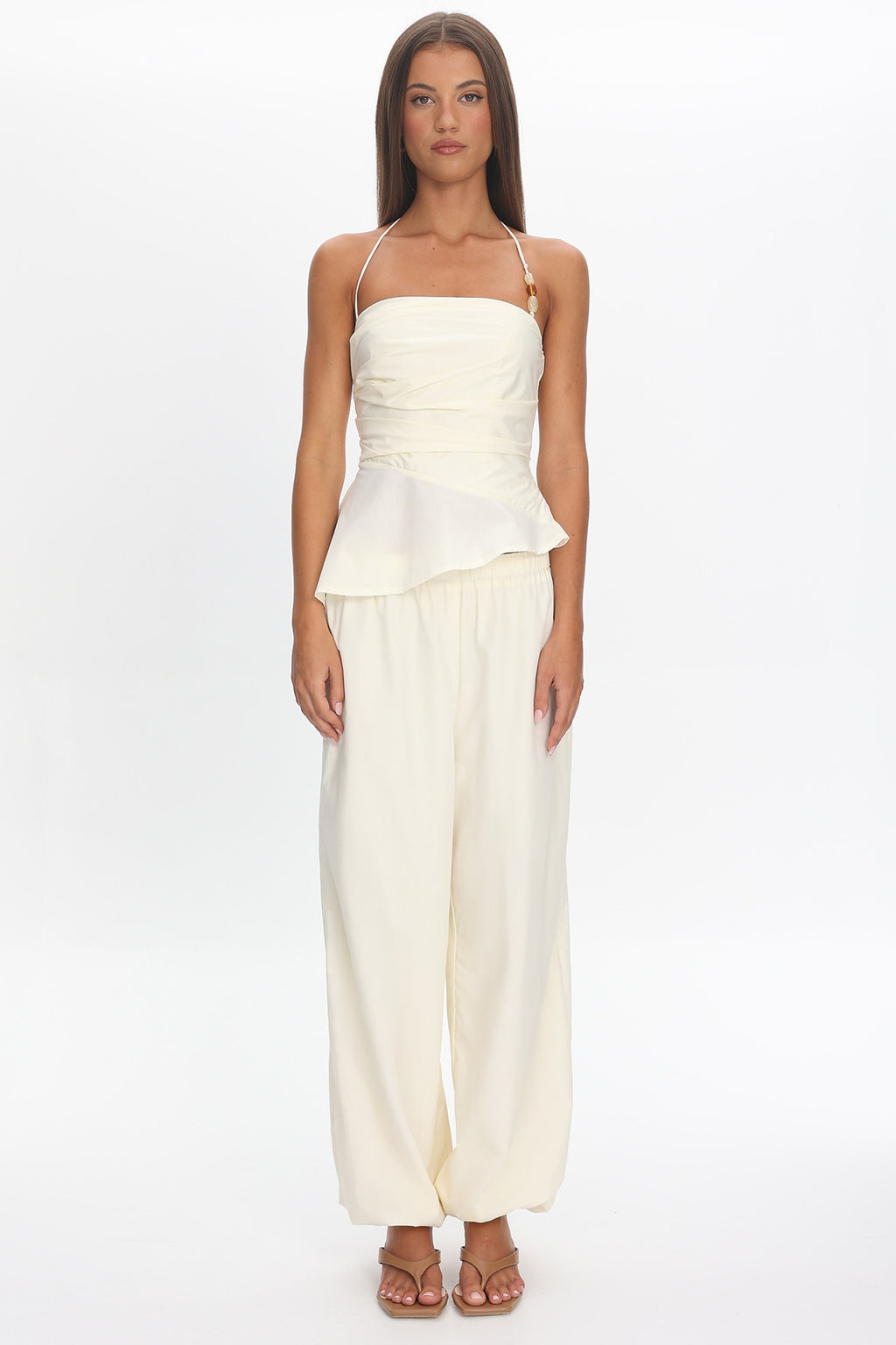 Tilah Drawstring Balloon Pants Cream by Selfie Leslie Australia