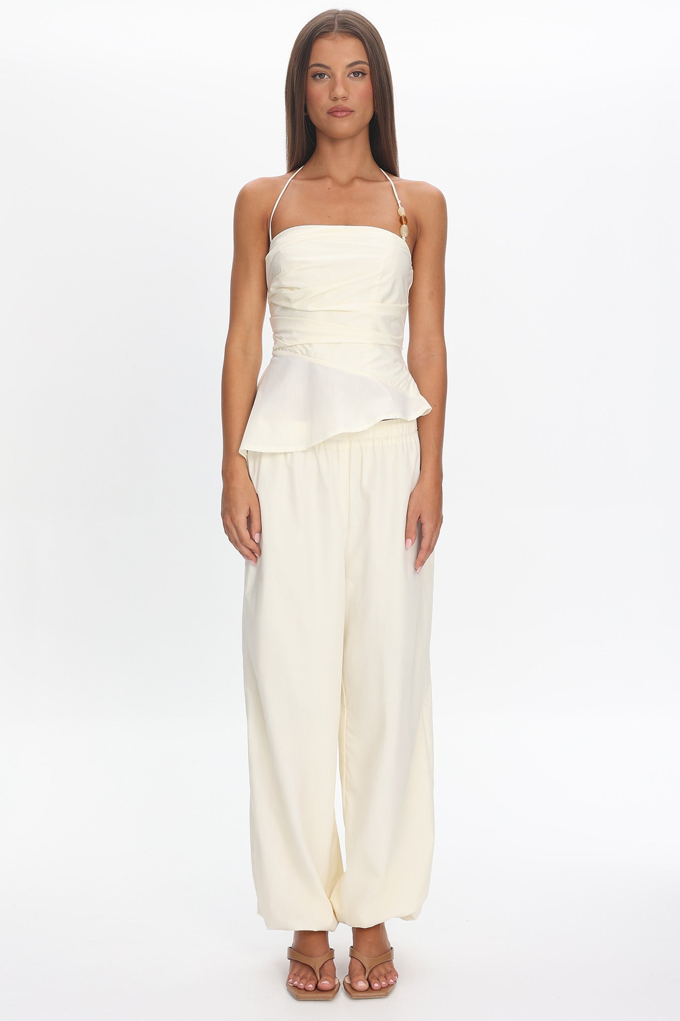 Tilah Drawstring Balloon Pants Cream by Selfie Leslie Australia