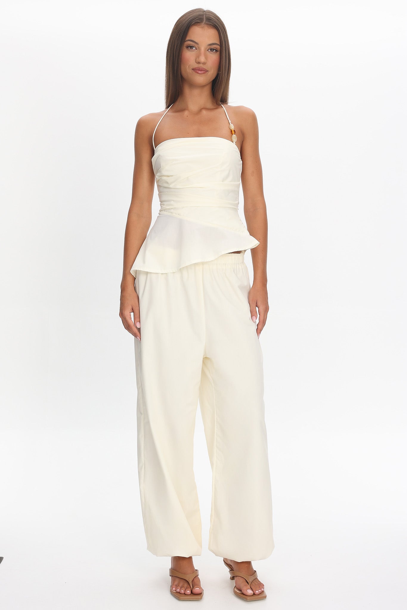 Tilah Drawstring Balloon Pants Cream by Selfie Leslie Australia