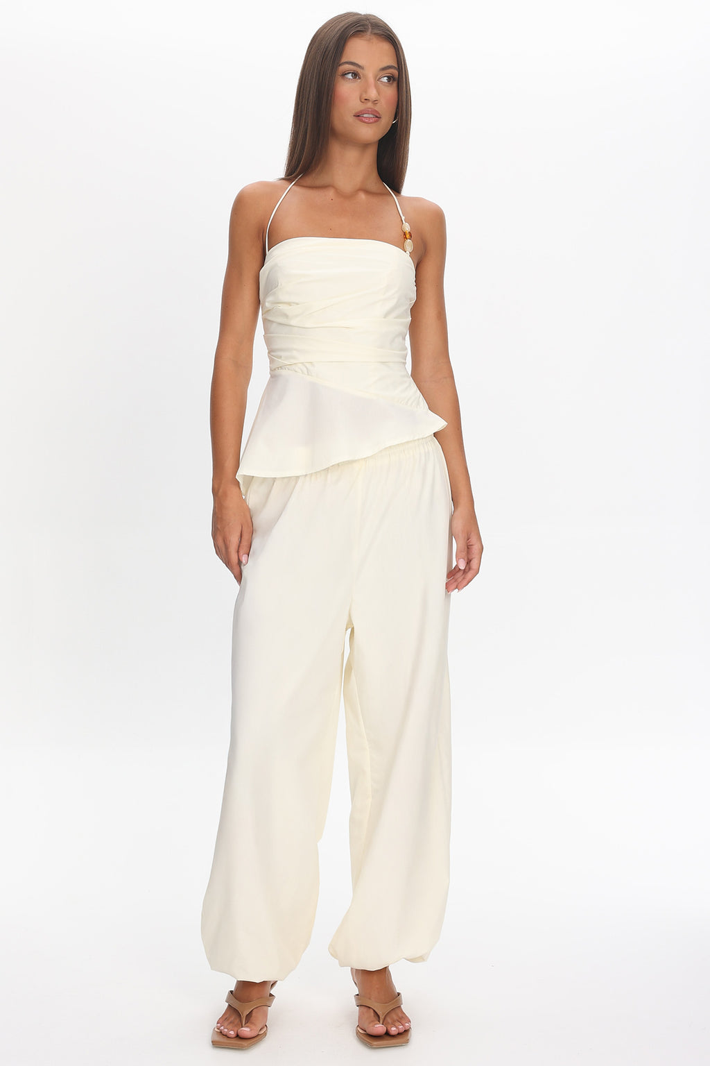 Tilah Asymmetric Ruched Top Cream by Selfie Leslie Australia