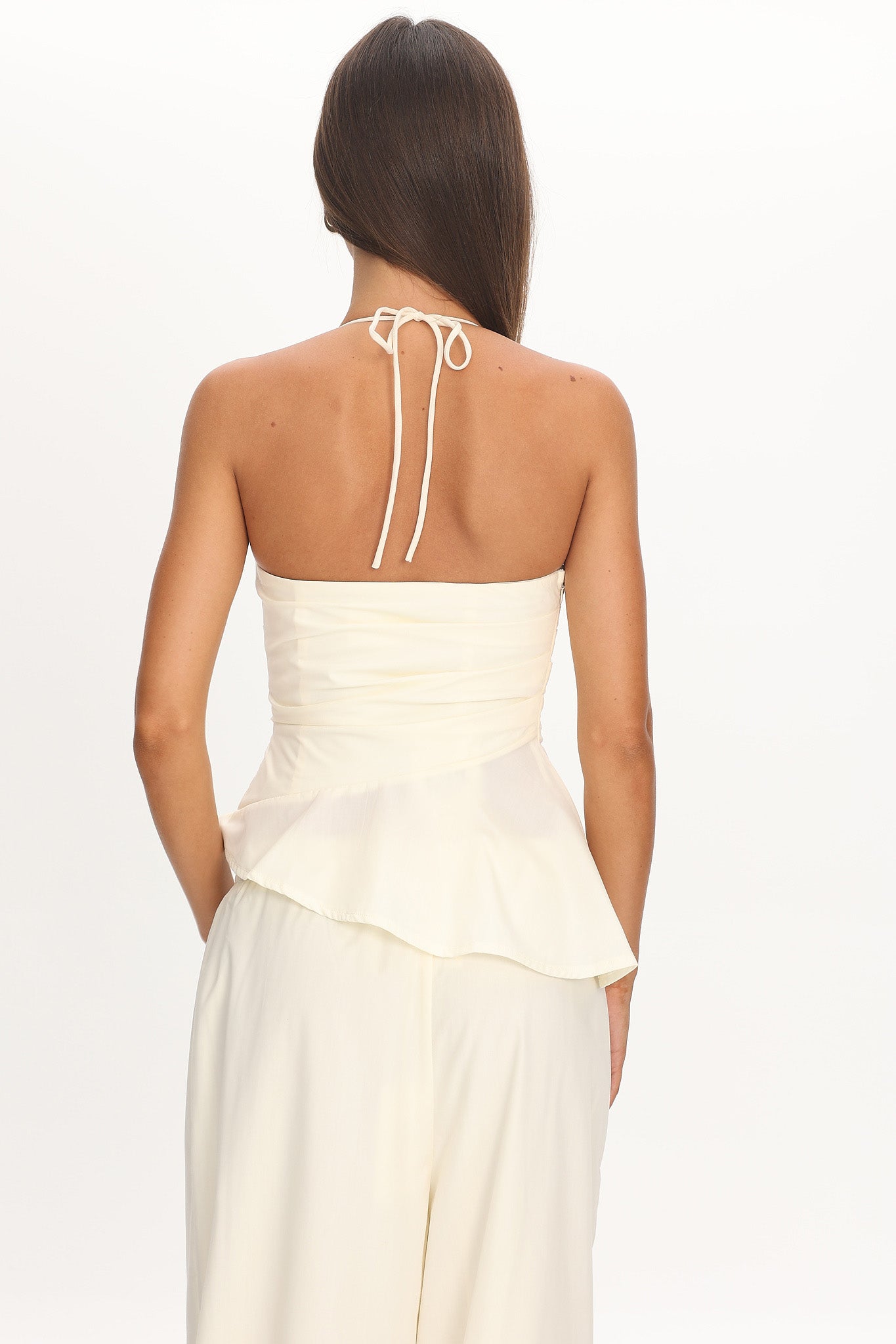 Tilah Asymmetric Ruched Top Cream by Selfie Leslie Australia