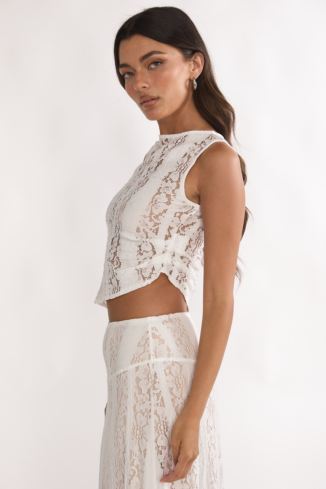 Eleesa Asymmetric Hem Top Lace White by Selfie Leslie Australia