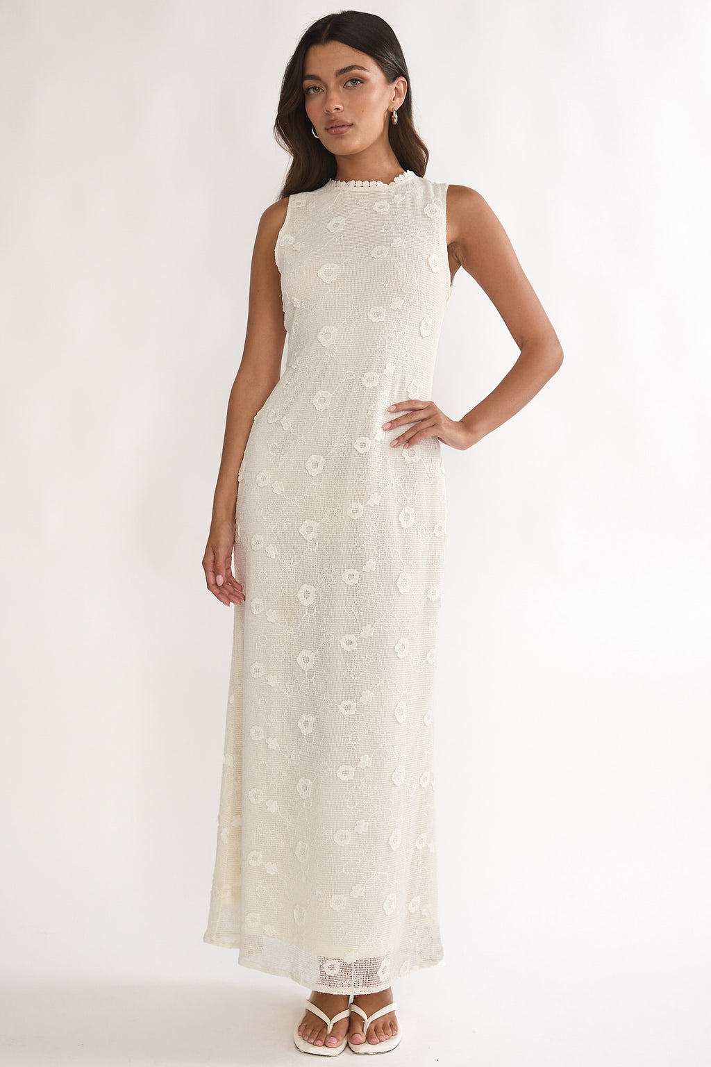 Kensi Sleeveless Crochet Maxi Dress Oat by Selfie Leslie Australia