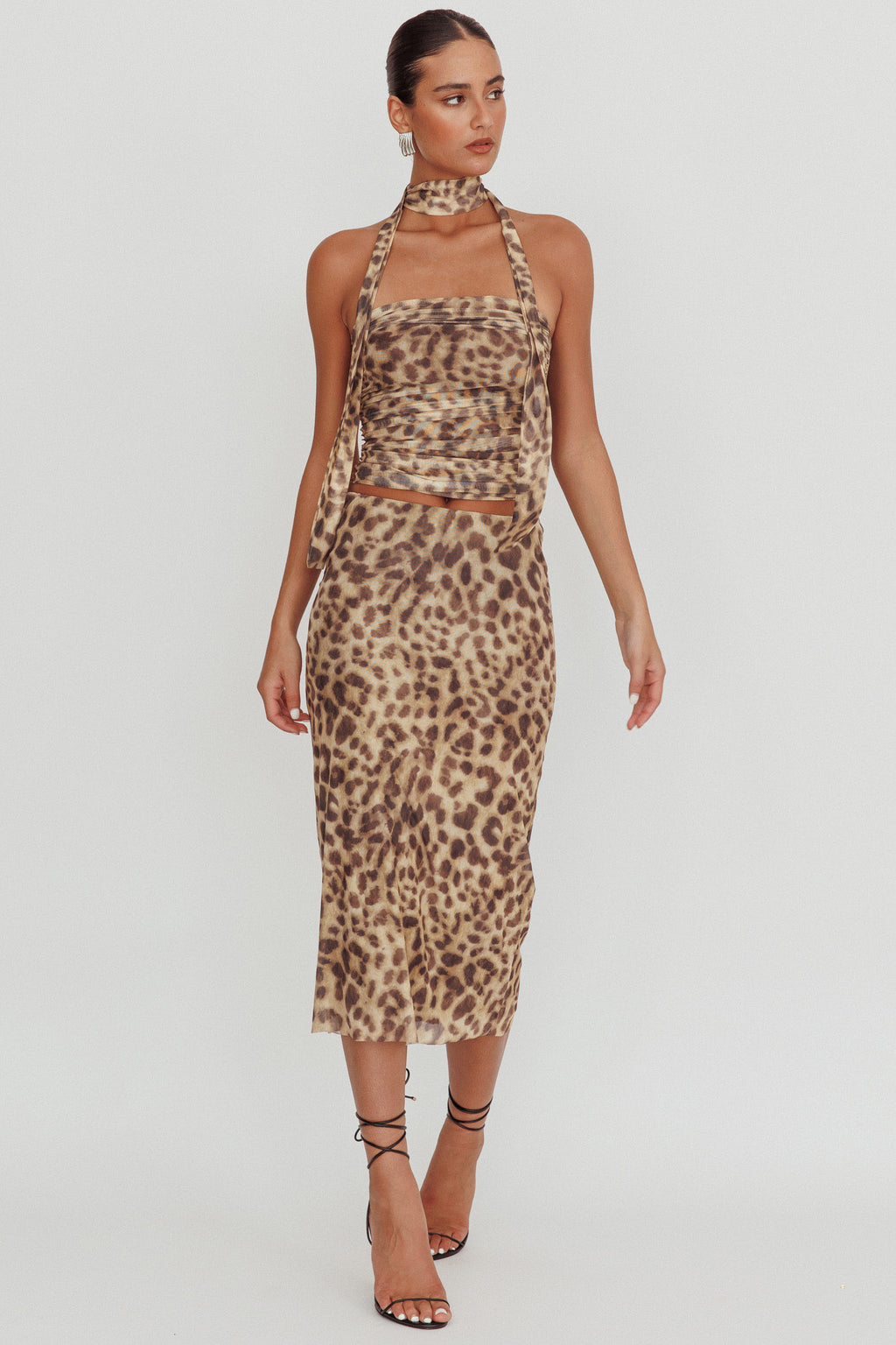 Meet Up Elastic Waist Midi Skirt Leopard by Selfie Leslie Australia
