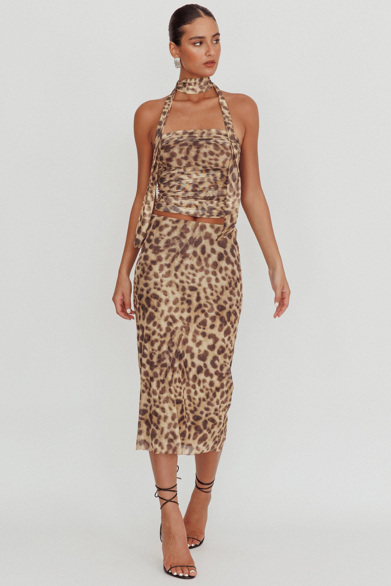 Meet Up Elastic Waist Midi Skirt Leopard by Selfie Leslie Australia