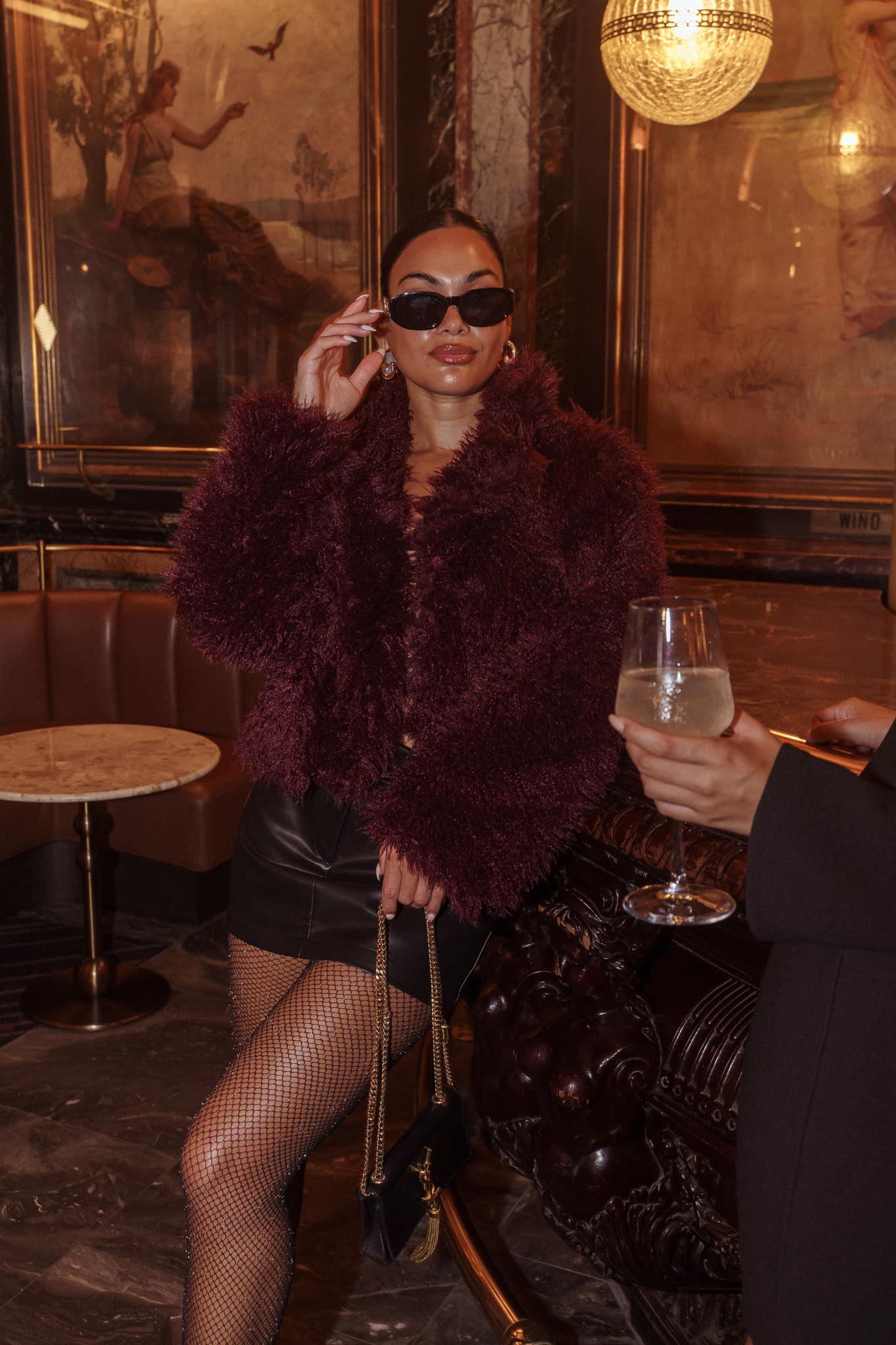 Aland Fuzzy Faux Fur Jacket Wine by Selfie Leslie Australia