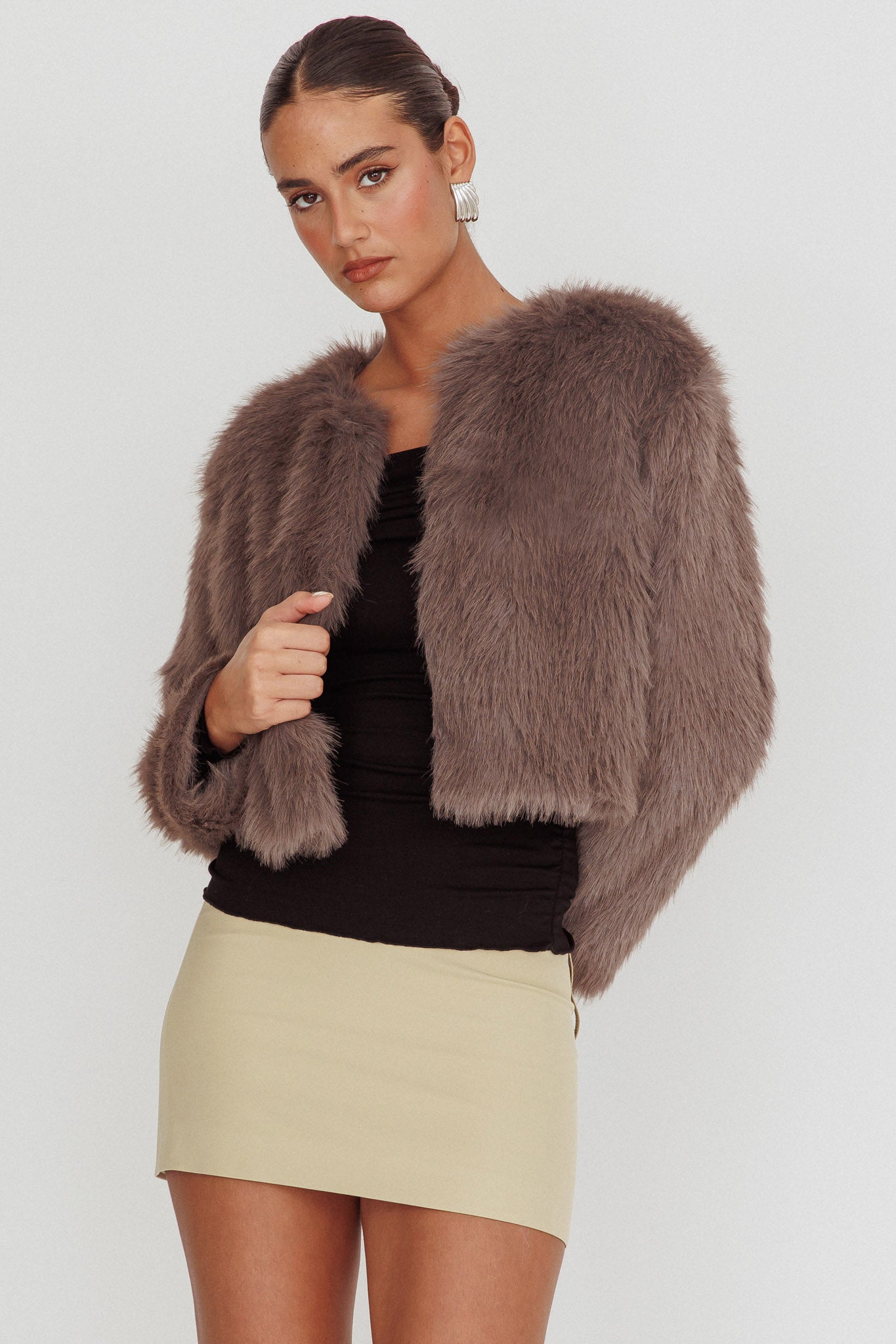 Snow Bunny Faux Fur Jacket Grey by Selfie Leslie Australia