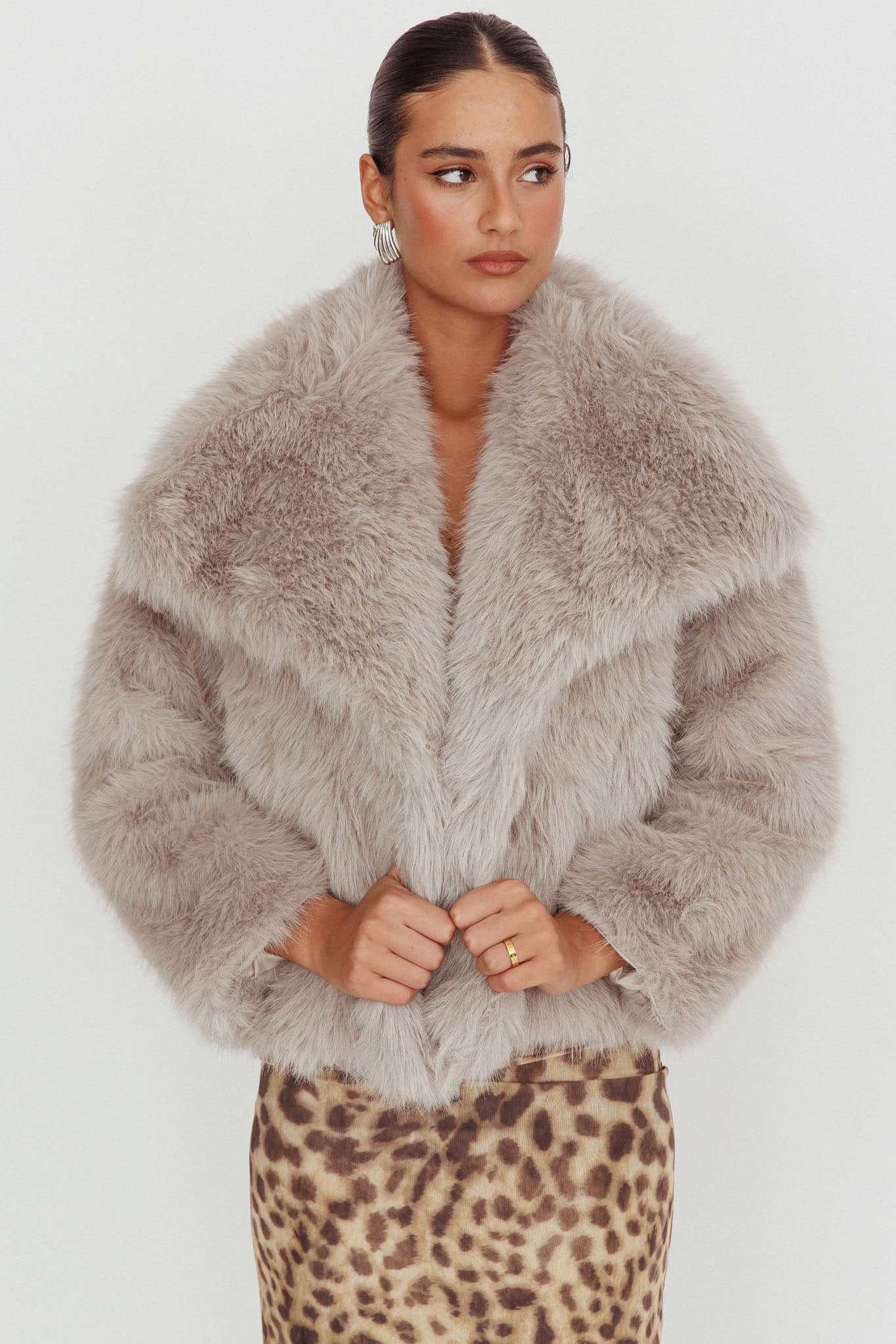 Copenhagen Oversized Lapel Fur Jacket Cream | Selfie Leslie Australia
