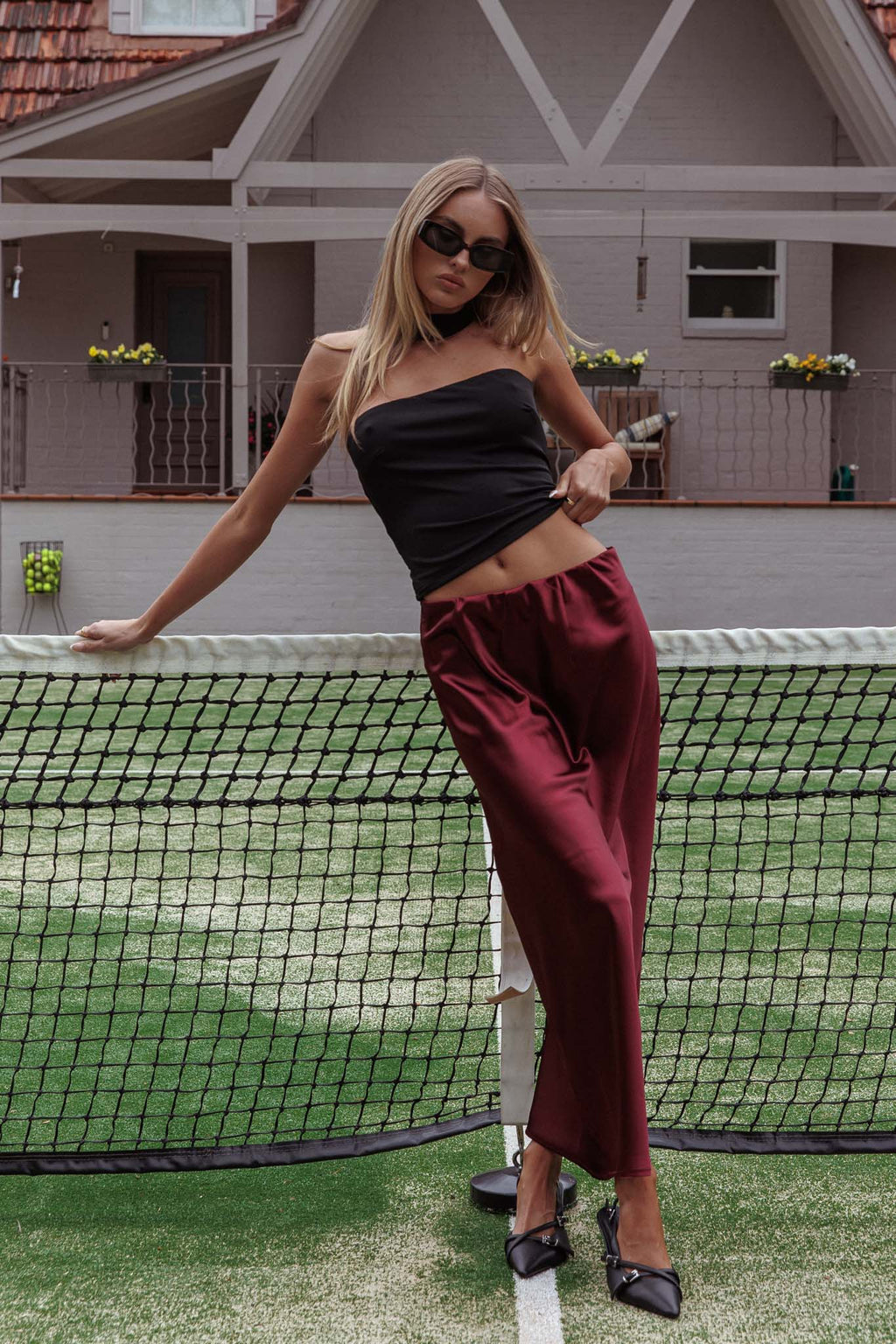Cherubim Satin Maxi Skirt Wine by Selfie Leslie Australia