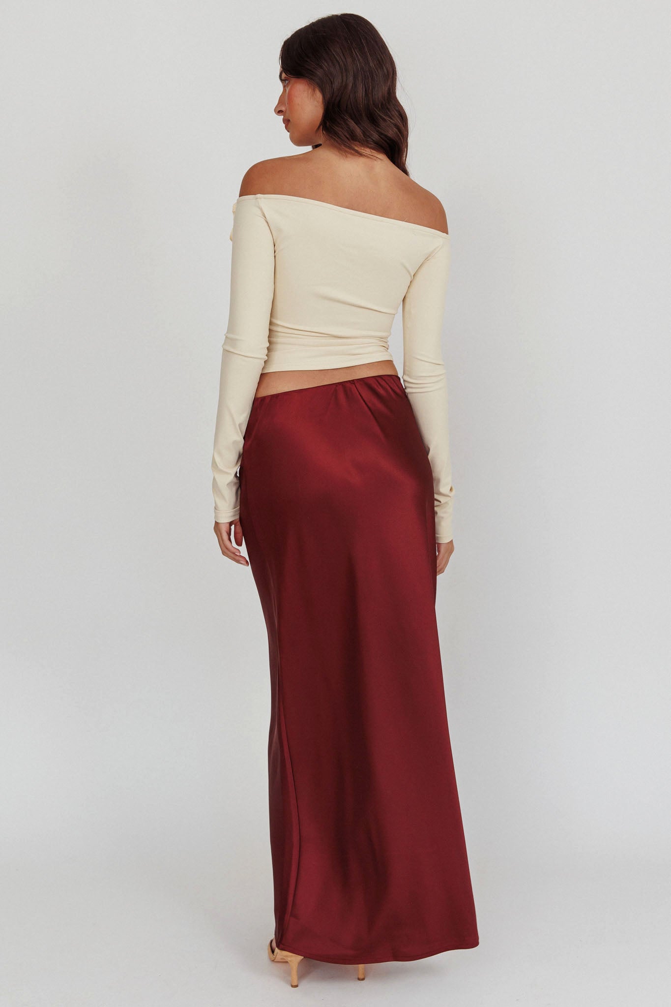 Cherubim Satin Maxi Skirt Wine by Selfie Leslie Australia
