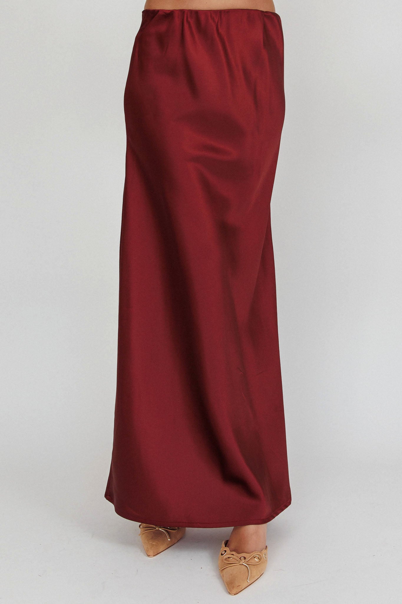 Cherubim Satin Maxi Skirt Wine by Selfie Leslie Australia