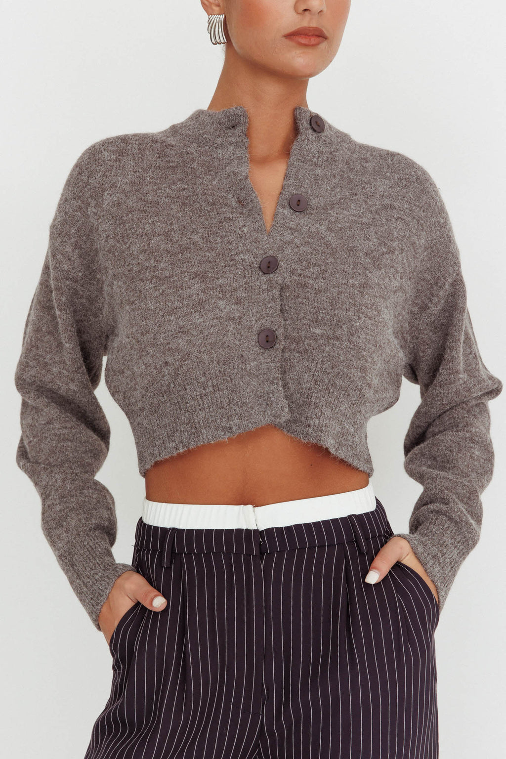 Netherlands Drop Shoulder Crop Cardigan Grey by Selfie Leslie Australia