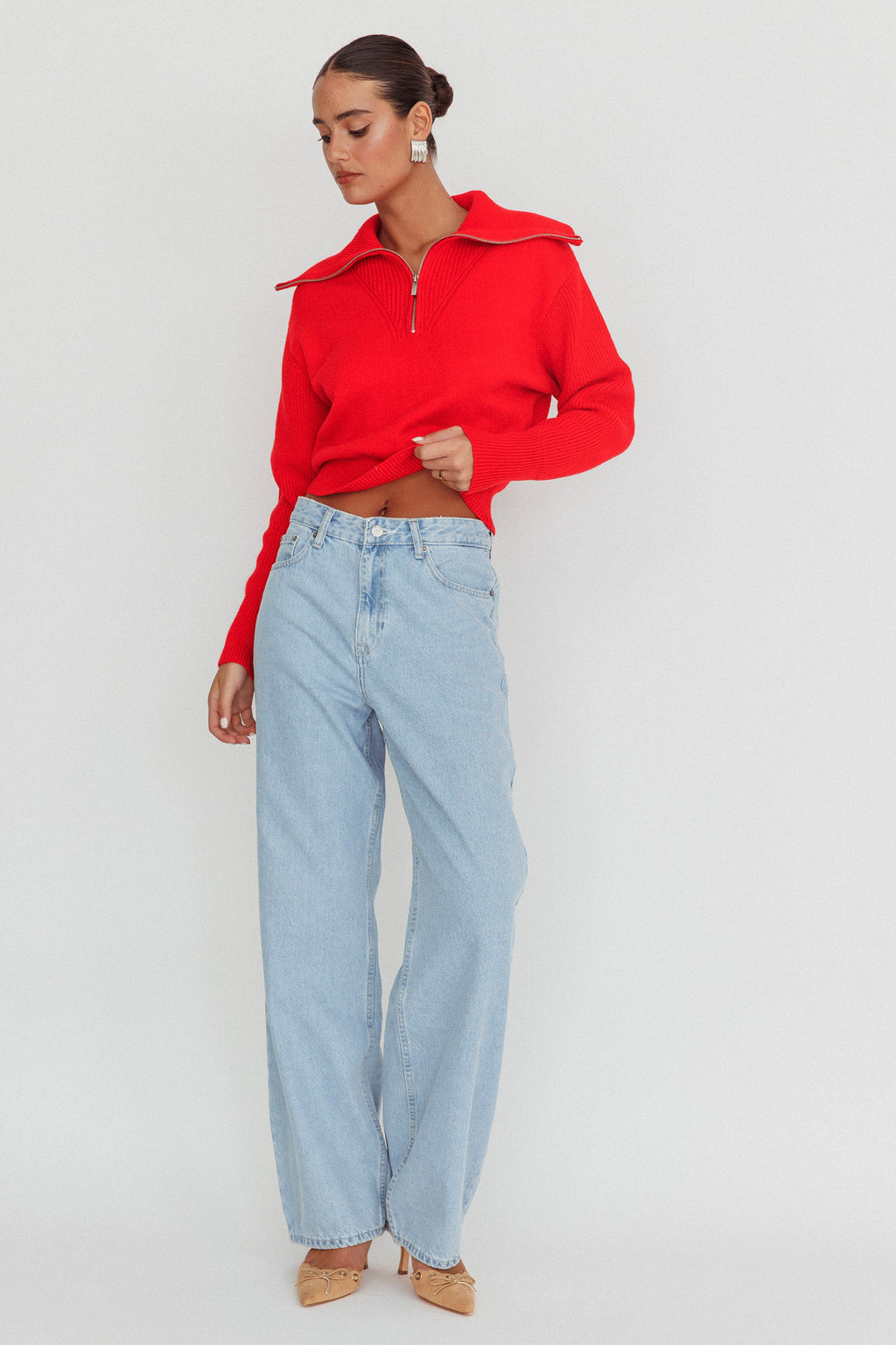 Dawneta Half Zipper Knit Pullover Red by Selfie Leslie Australia