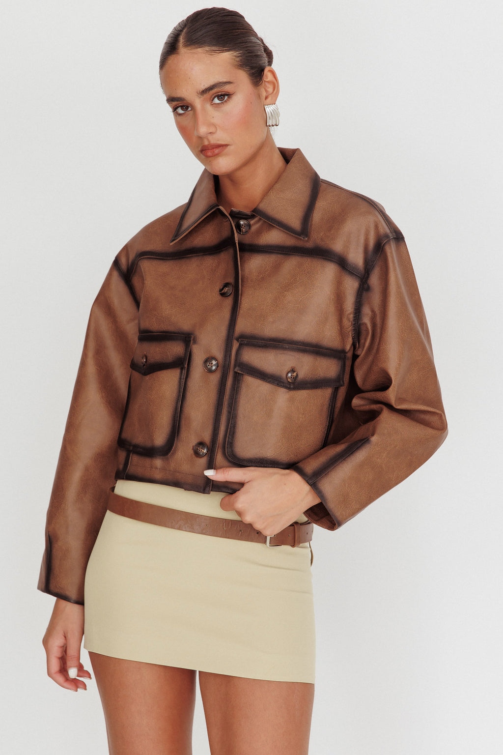 December Front Pocket Jacket Brown by Selfie Leslie Australia