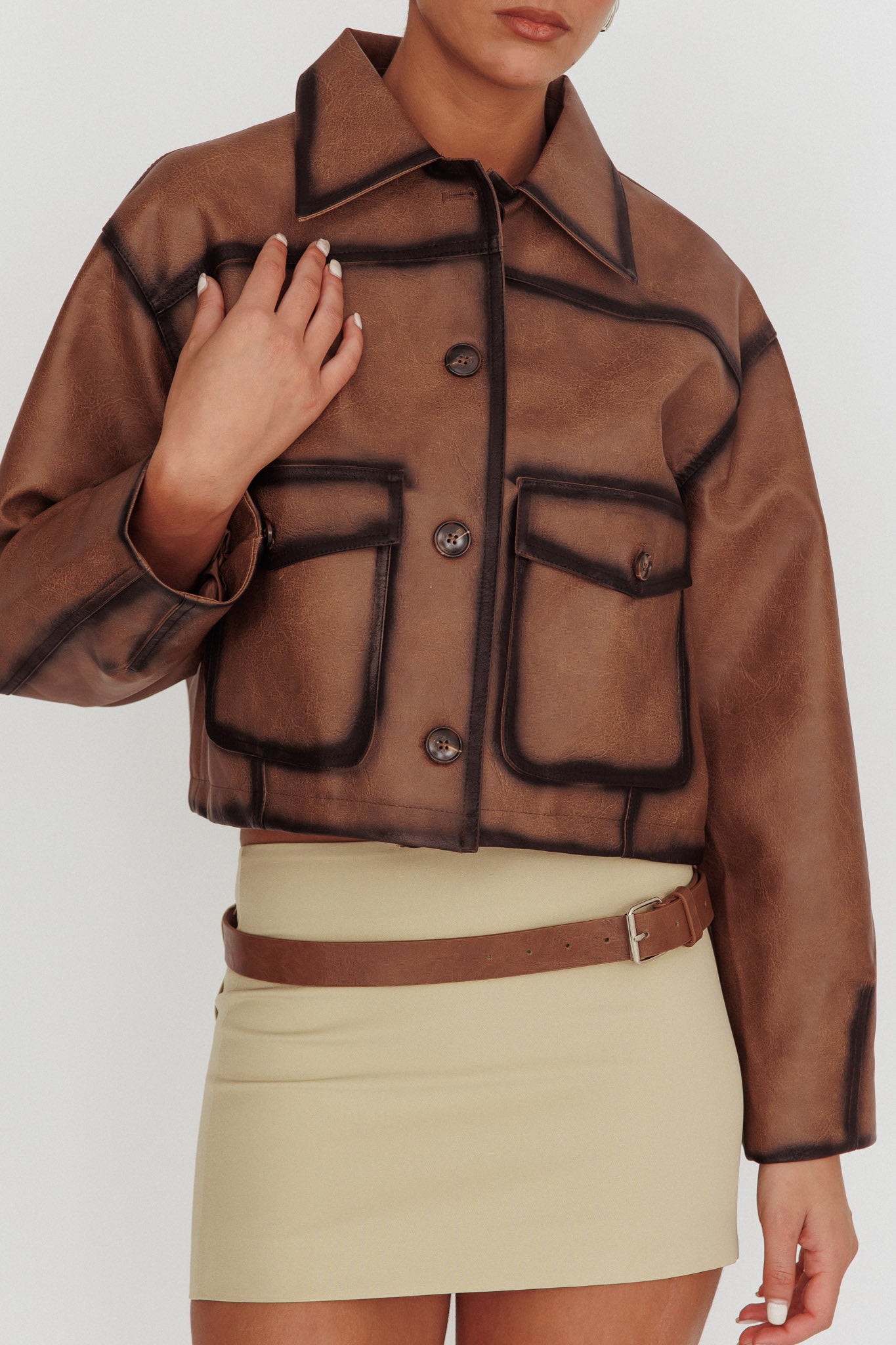 December Front Pocket Jacket Brown by Selfie Leslie Australia