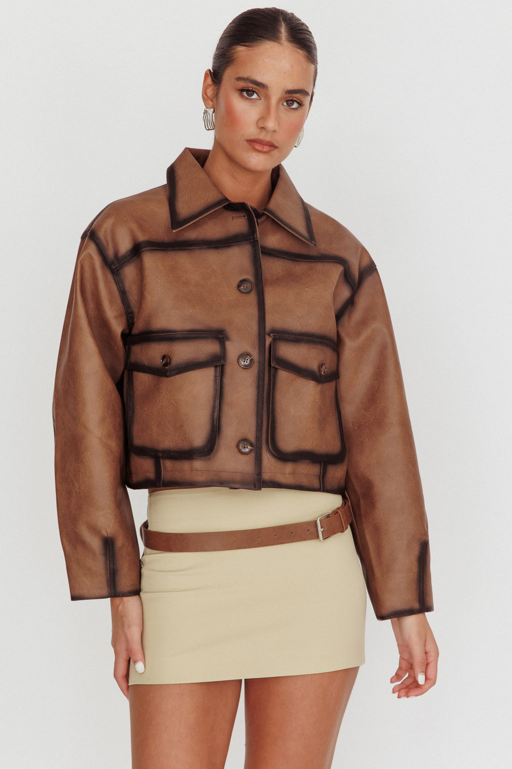 December Front Pocket Jacket Brown by Selfie Leslie Australia
