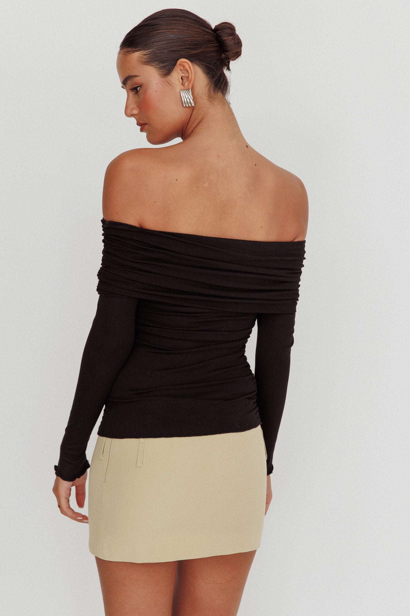 Ricki Off-Shoulder Long Sleeve Top Black by Selfie Leslie Australia