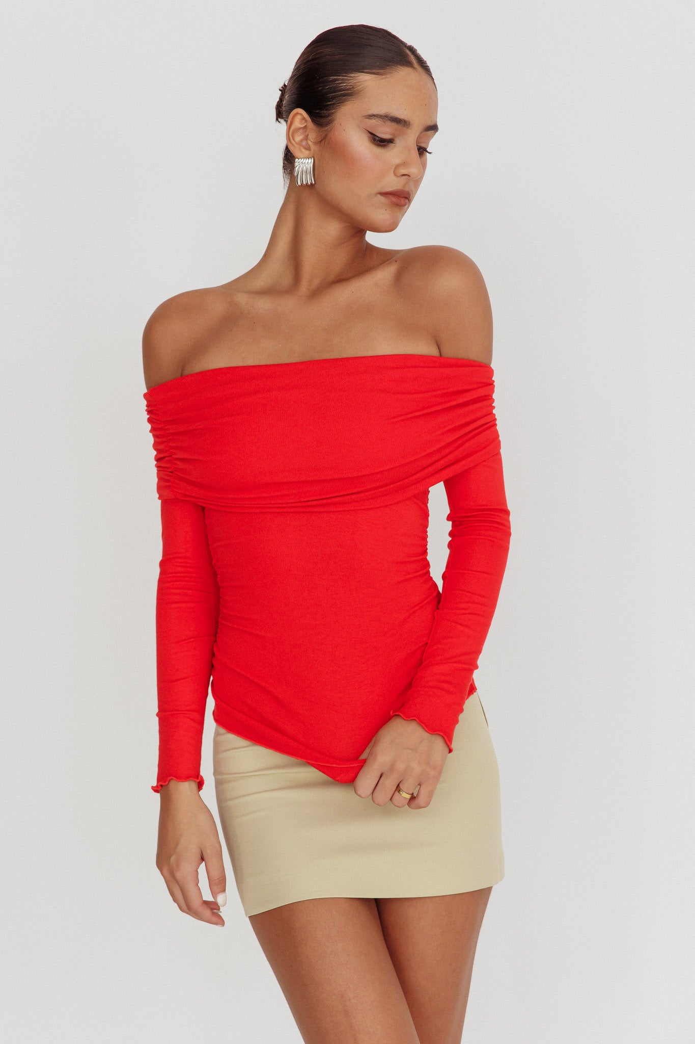 Ricki Off-Shoulder Long Sleeve Top Red by Selfie Leslie Australia