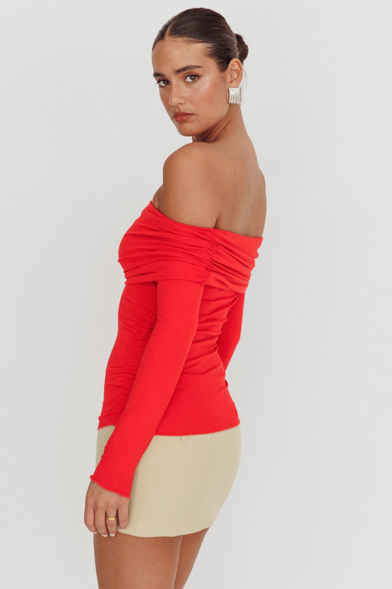 Ricki Off-Shoulder Long Sleeve Top Red by Selfie Leslie Australia