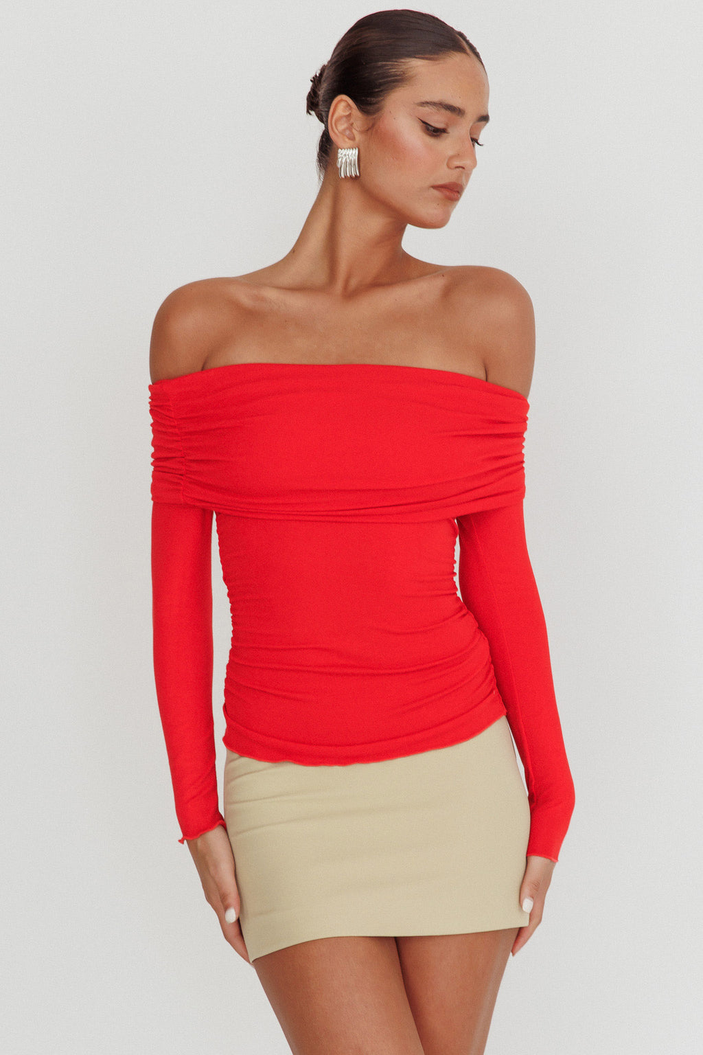 Ricki Off-Shoulder Long Sleeve Top Red by Selfie Leslie Australia