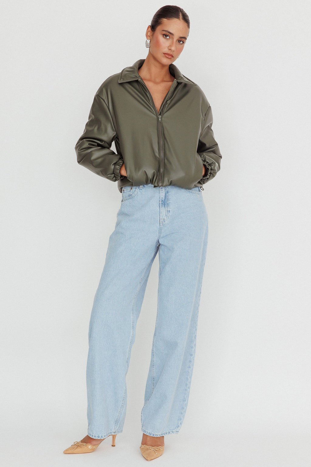 Faroe Drawstring Waist Puff Jacket Green by Selfie Leslie Australia