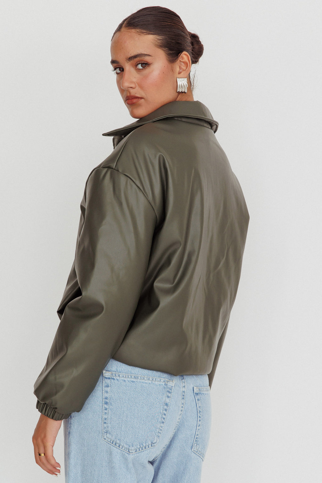Faroe Drawstring Waist Puff Jacket Green by Selfie Leslie Australia