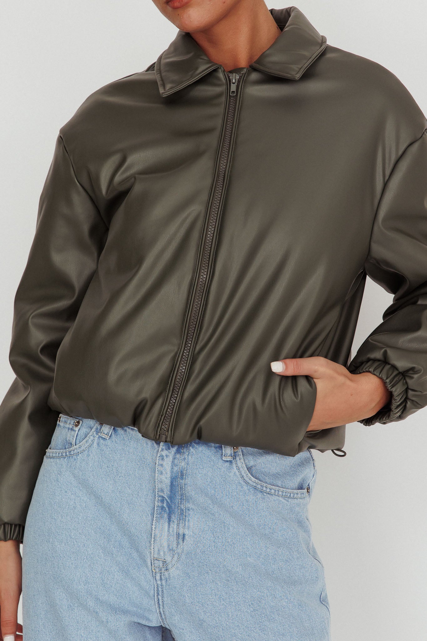 Faroe Drawstring Waist Puff Jacket Green by Selfie Leslie Australia