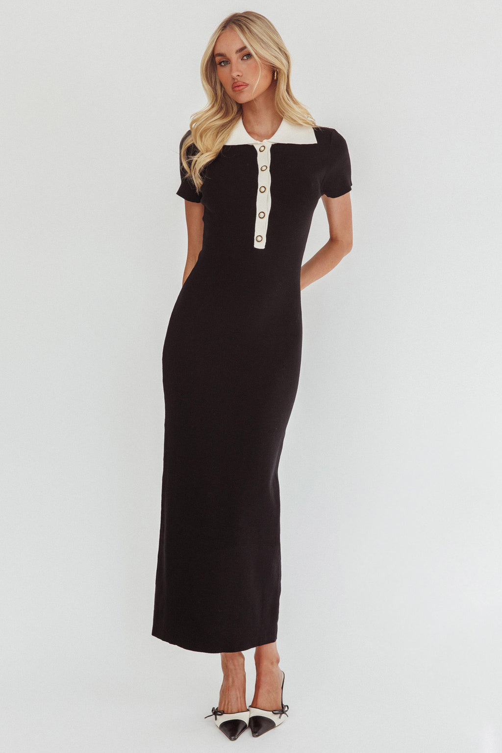 Jessa Mae Button Neckline Knit Maxi Dress Black by Selfie Leslie Australia