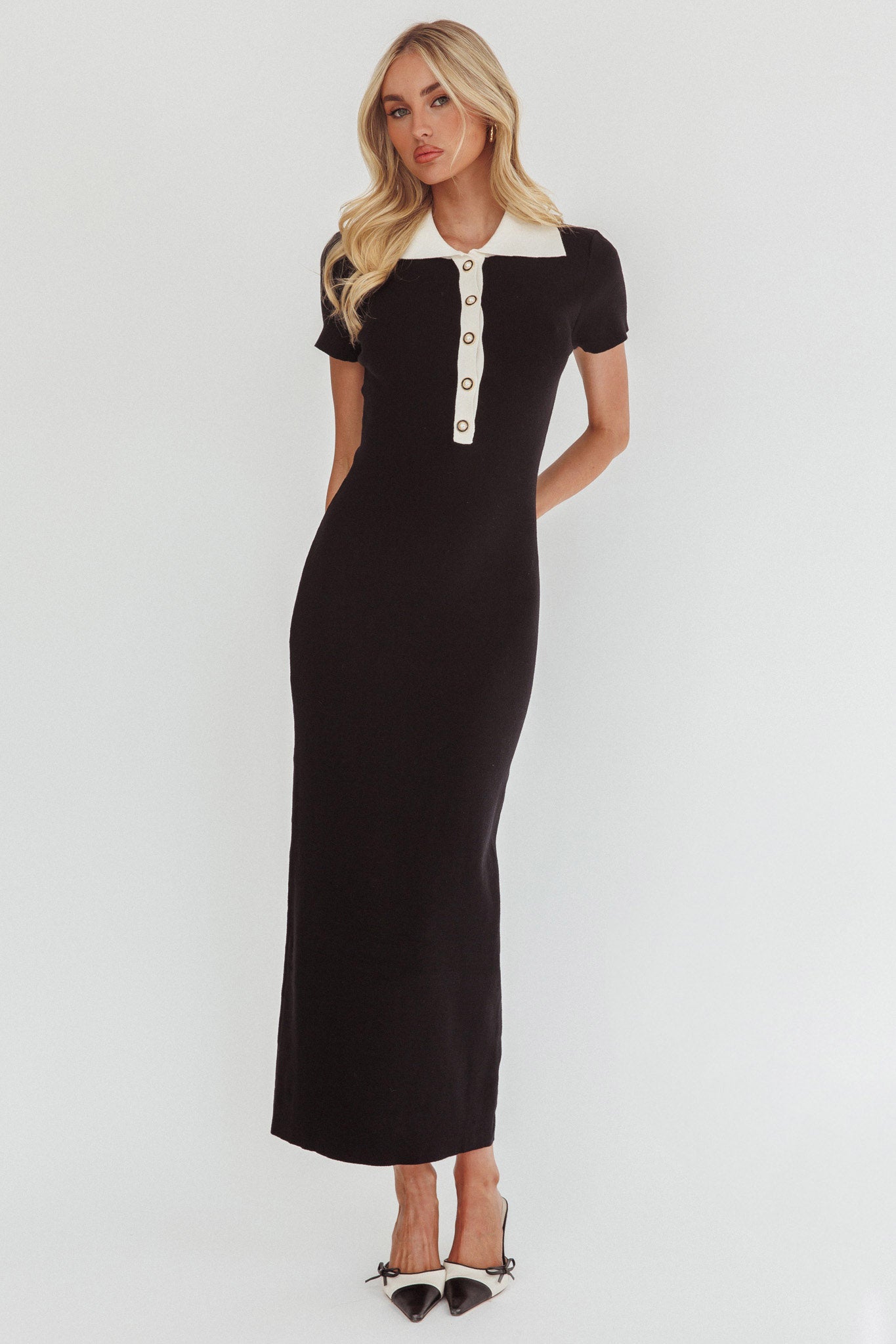 Jessa Mae Button Neckline Knit Maxi Dress Black by Selfie Leslie Australia