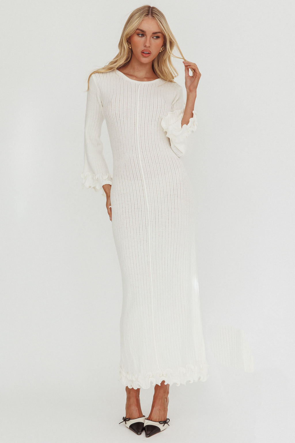 Wrenna Bell Sleeve Knit Maxi Dress White by Selfie Leslie Australia