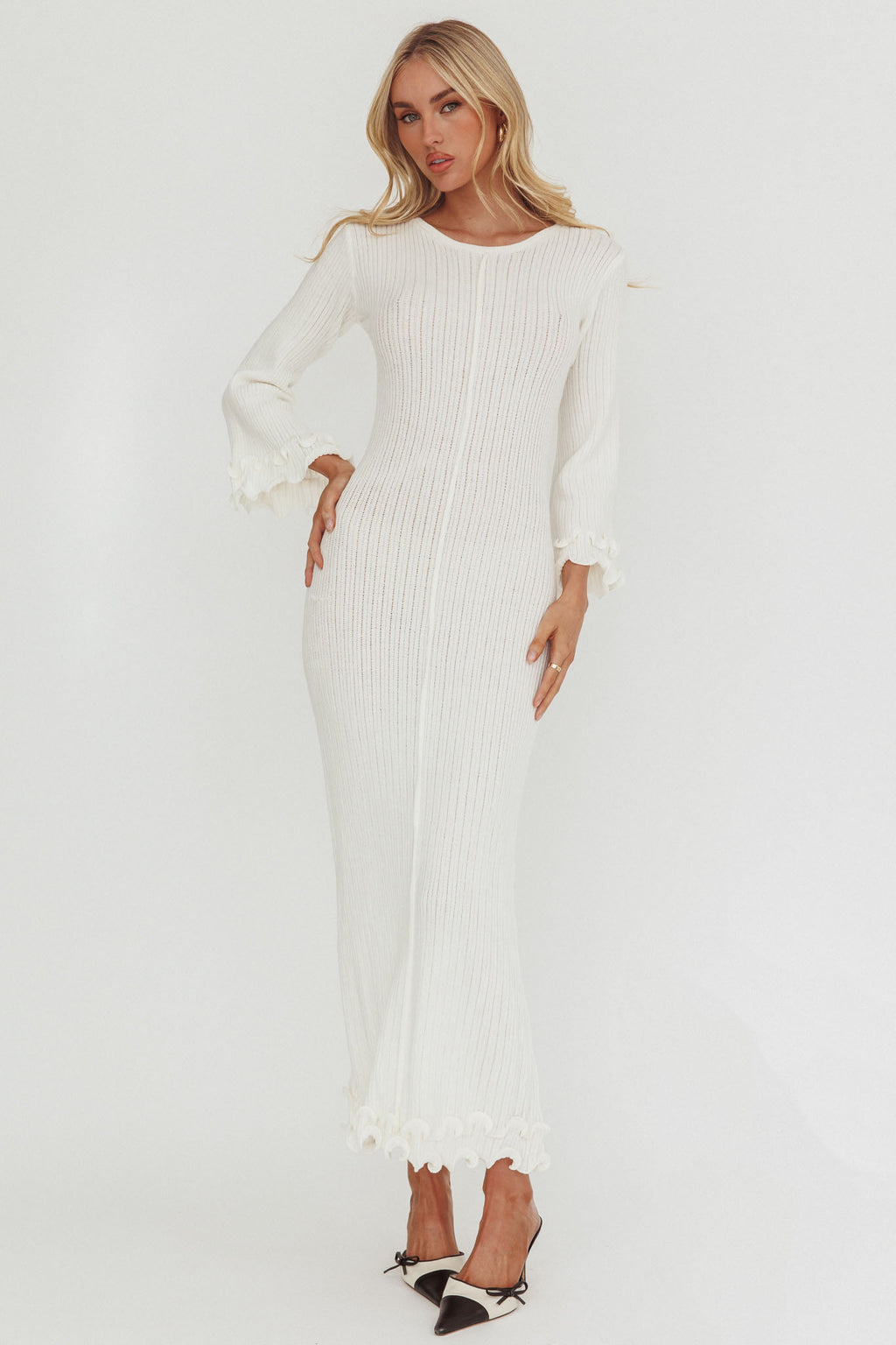 Wrenna Bell Sleeve Knit Maxi Dress White by Selfie Leslie Australia