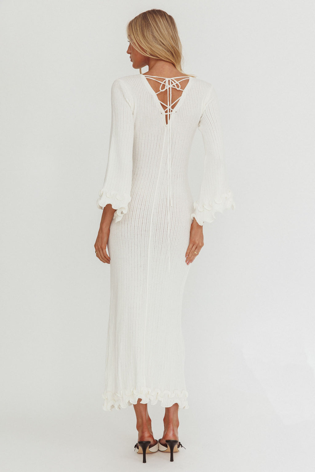 Wrenna Bell Sleeve Knit Maxi Dress White by Selfie Leslie Australia