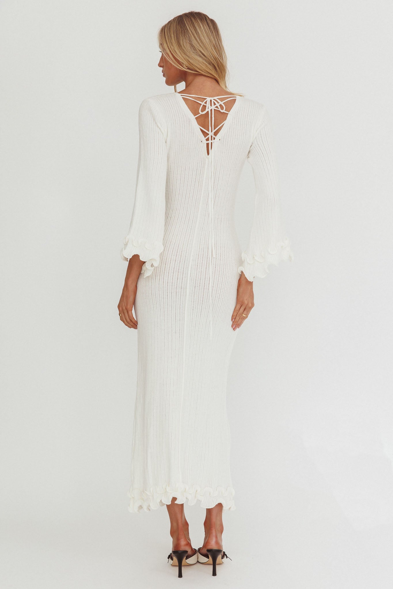 Wrenna Bell Sleeve Knit Maxi Dress White by Selfie Leslie Australia
