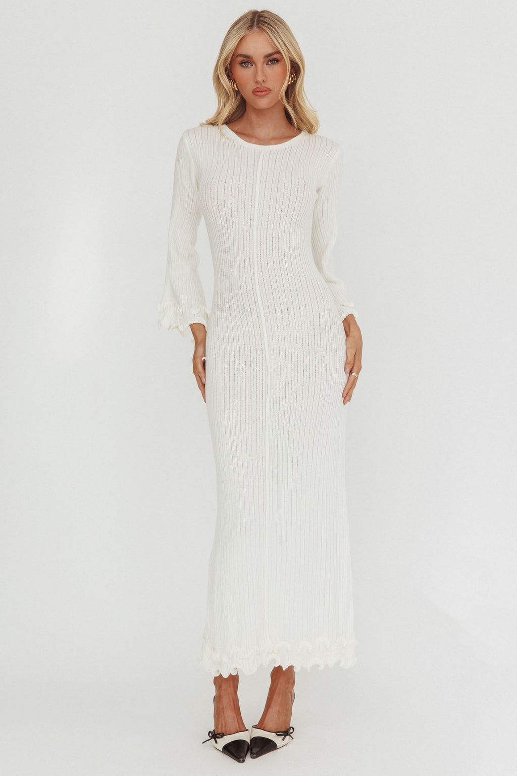 Wrenna Bell Sleeve Knit Maxi Dress White by Selfie Leslie Australia