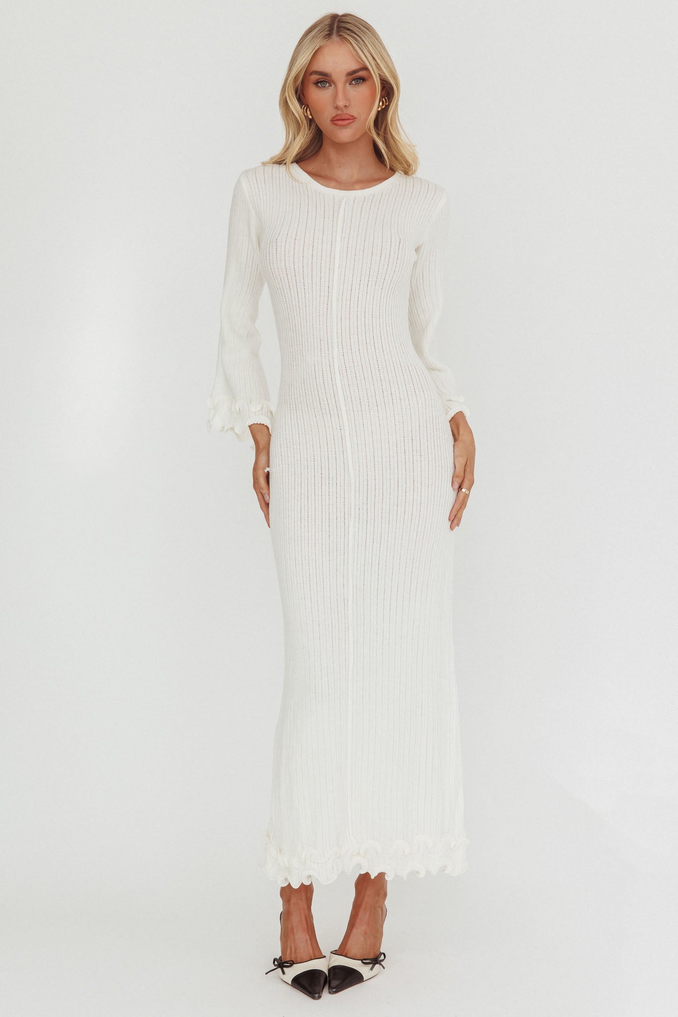 Wrenna Bell Sleeve Knit Maxi Dress White by Selfie Leslie Australia