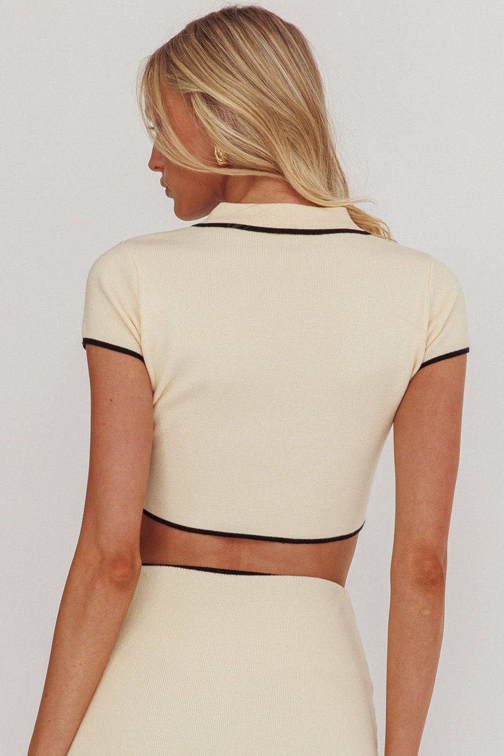 Caelia Collared Knit Crop Top Cream by Selfie Leslie Australia