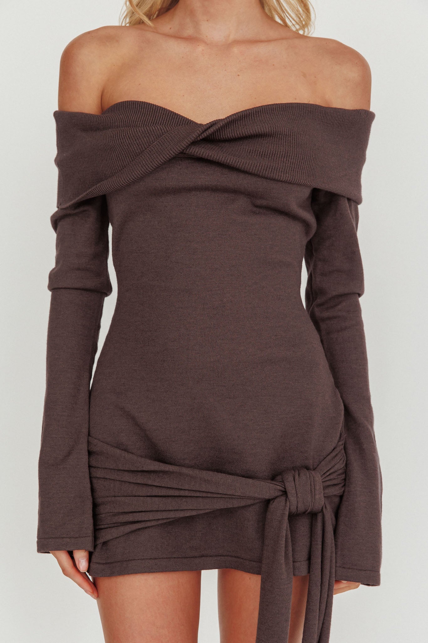 Sofina Off-Shoulder Hip Tie Mini Dress Grey by Selfie Leslie Australia