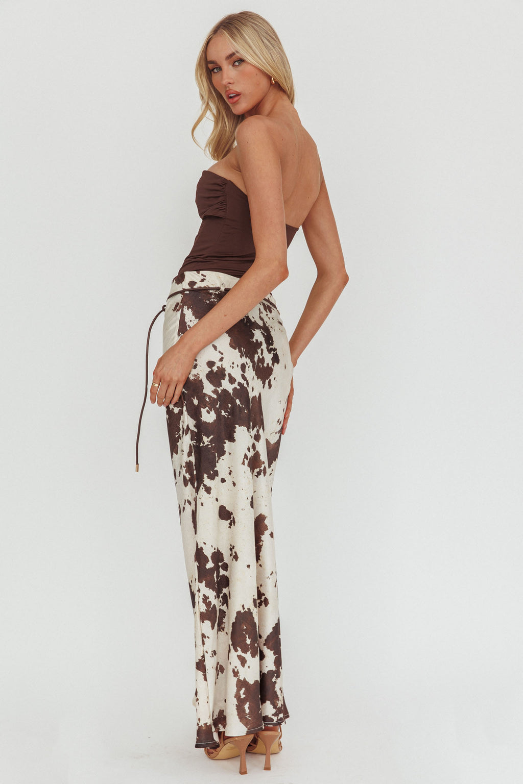 Takara String Tie Maxi Skirt Cow Print by Selfie Leslie Australia