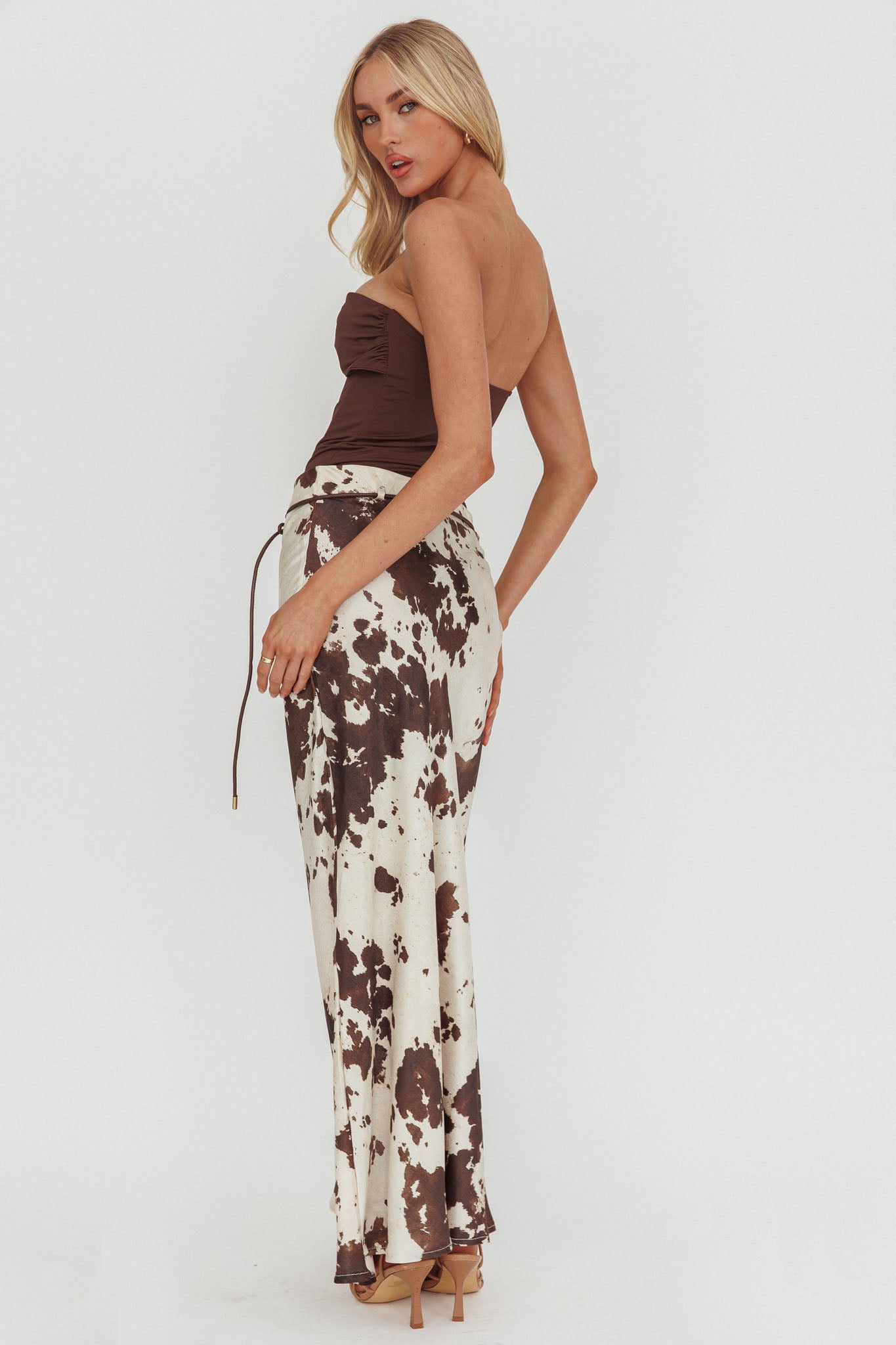 Takara String Tie Maxi Skirt Cow Print by Selfie Leslie Australia