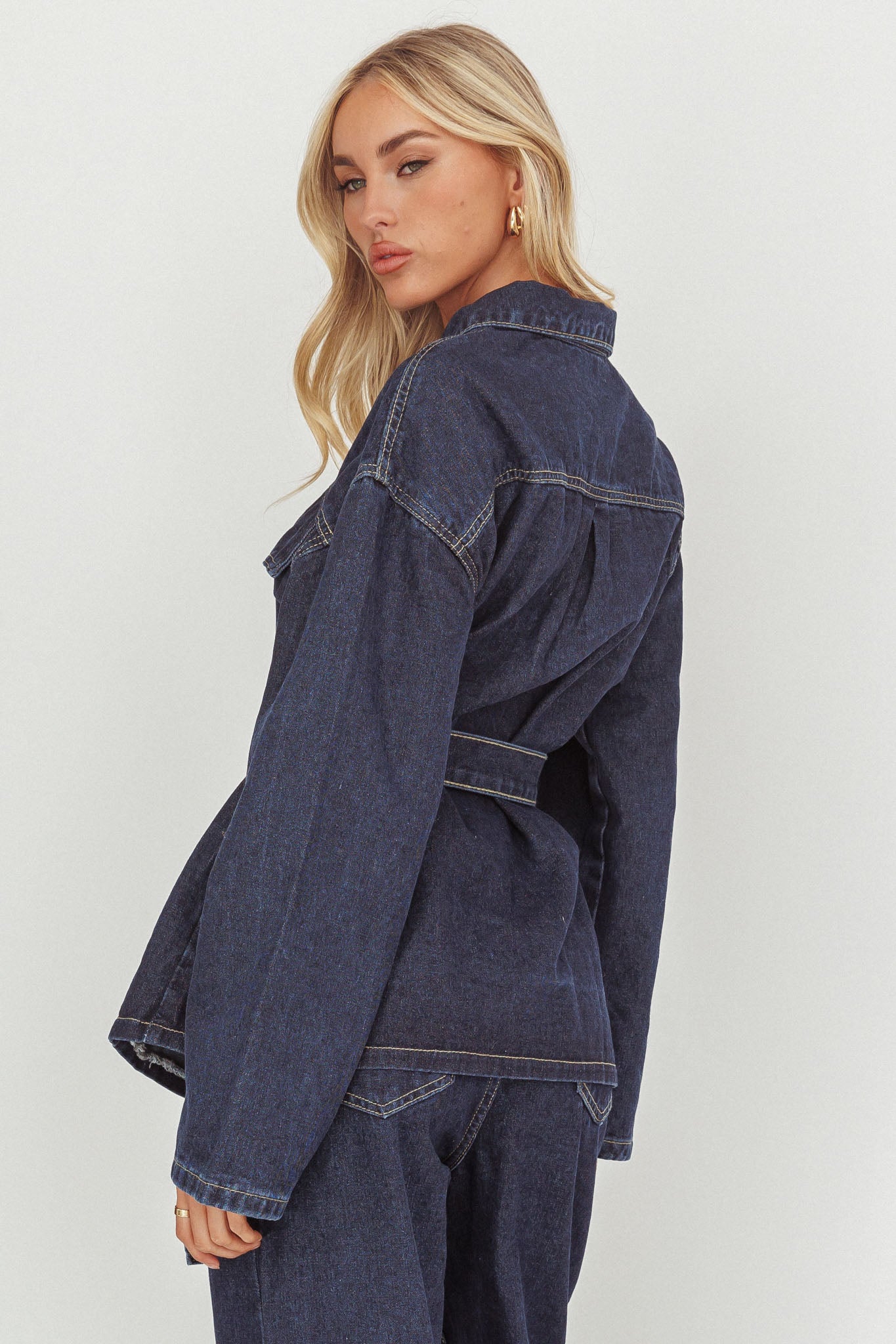 Belisse Waist Tie Button Jacket Denim Blue by Selfie Leslie Australia