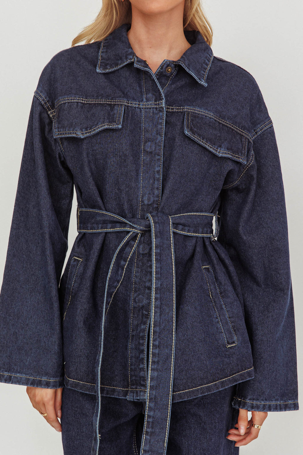 Belisse Waist Tie Button Jacket Denim Blue by Selfie Leslie Australia