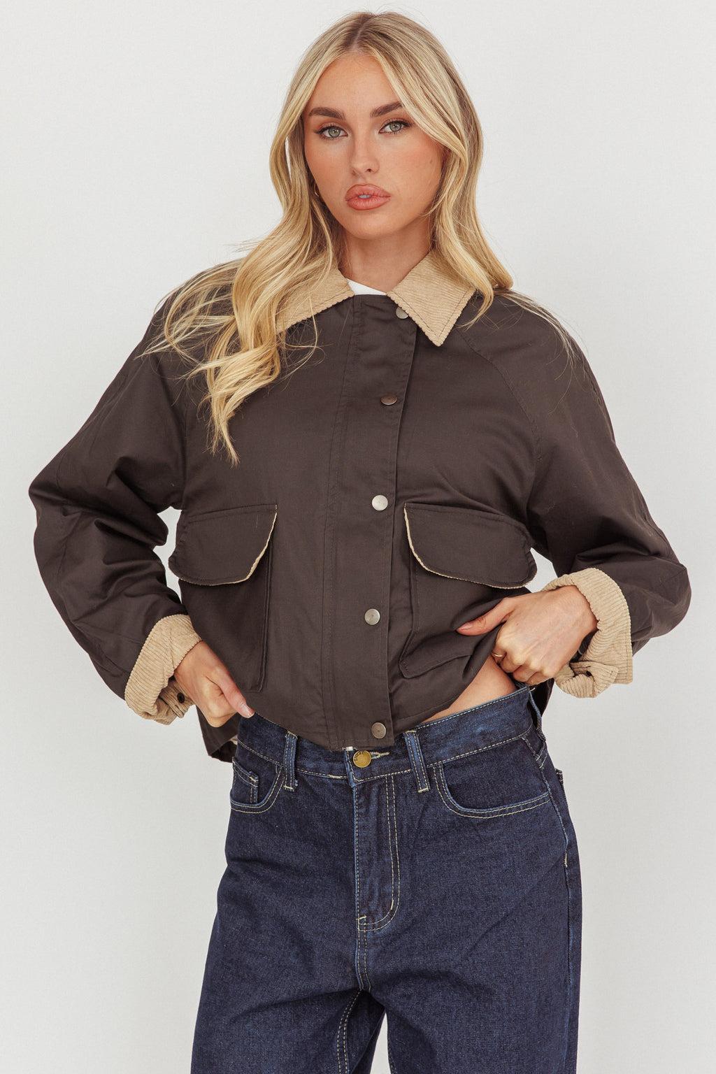 Halona Snap Button Pocket Jacket Charcoal by Selfie Leslie Australia
