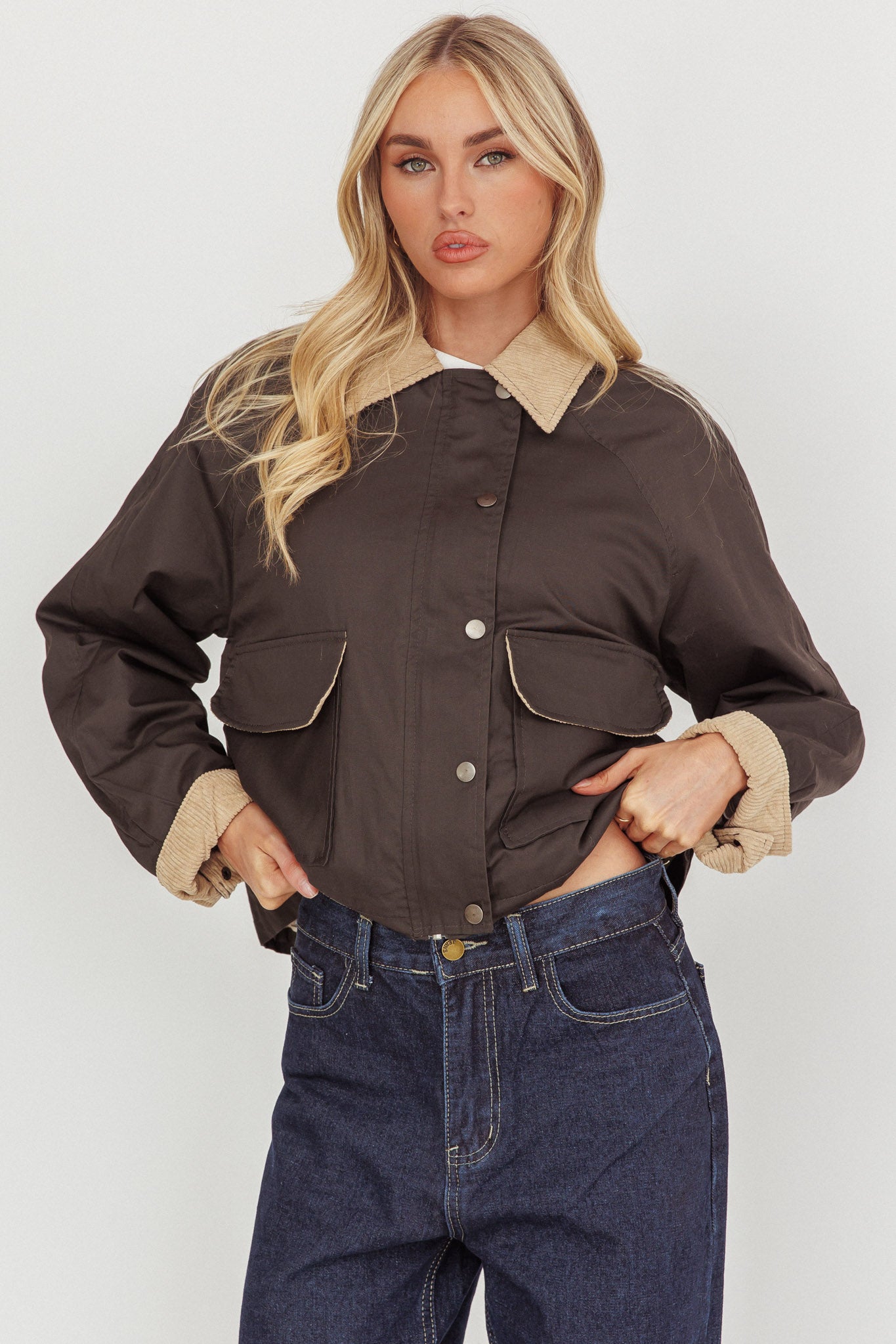 Halona Snap Button Pocket Jacket Charcoal by Selfie Leslie Australia